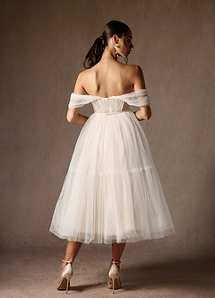 Azazie Vienna Wedding Dresses Diamond White Champagne A-Line Off-The-Shouler Tulle Dress image3