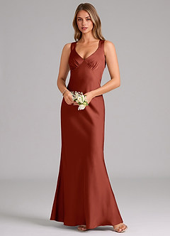 Azazie Kamila Brautjungfernkleider A-Linie Plissee Stretch-Satin Kleid Terrakotta image4