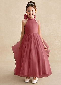 Azazie Bev Flower Girl Dresses Antique Rose A-Line Convertible Tulle Dress image3