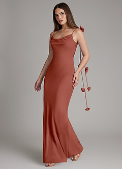 Azazie Kalico Robes de demoiselle d'honneur Robe Sirène en Mousseline de soie Plissée Auburn image7