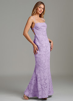 Azazie Ola Bridesmaid Dresses Lilac Mermaid Corset Floral Burnout Dress image3