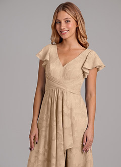 Azazie Omari 신부 들러리 드레스 A라인 주름진 플로럴 번아웃 바닥 길이 드레스 image2