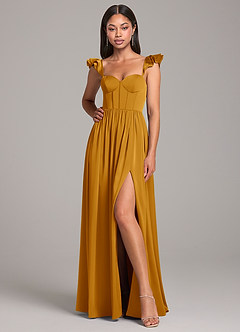 Azazie Denisse Bridesmaid Dresses Butterscotch A-Line Ruched Stretch Satin Dress image4