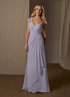 Azazie Birdie Mother of the Bride Dresses Fog A-Line Queen Anne Sequins Chiffon Dress image5