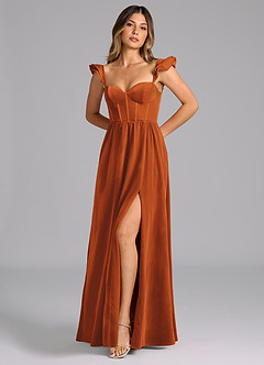 Azazie Denisse Bridesmaid Dresses Burnt Orange A-Line Ruched Velvet Dress image5