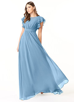 Azazie Daphne Modest Bridesmaid Dresses A-Line Ruffled Chiffon Floor-Length Dress image3