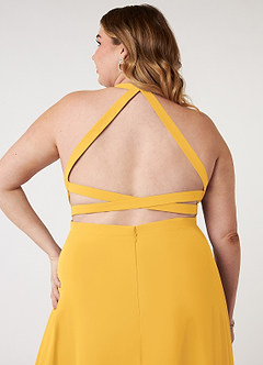 Azazie Clarice Bridesmaid Dresses Marigold A-Line Halter Chiffon Dress image10