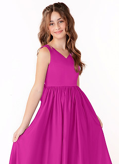 Azazie Hathaway Junior Vestido de Fucsia de Satin Mate de Corte En A con Lazo image4