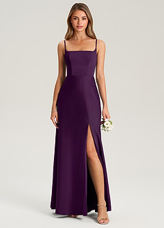 Azazie Lidia Bridesmaid Dresses Grape Mermaid Side Slit Stretch Satin Dress image4