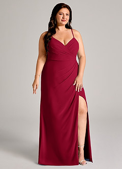 Azazie Maci Bridesmaid Dresses Burgundy Sheath Pleated Chiffon Dress image11