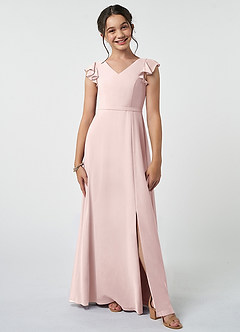Azazie Claudine Junior Robe Trapèze en Mousseline de soie Plissée Rose Pâle image1