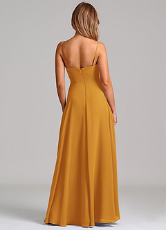 Azazie Elle Robes de demoiselle d'honneur Robe Trapèze en Mousseline de soie Plissée Caramel écossais image7