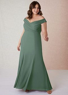 Azazie Lecia Bridesmaid Dresses Eucalyptus Empire Off-The-Shoulder Pleated Chiffon Convertible Dress image8