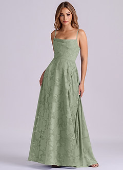 Azazie Elle 신부 들러리 드레스 A라인 주름진 플로럴 번아웃 바닥 길이 드레스 image4