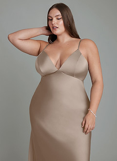 Azazie Stefania Robes de demoiselle d'honneur Robe Trapèze en Satin extensible Taupe image7