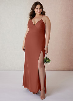 Azazie Becca Brautjungfernkleider Etui V-Hals Chiffon Kleid Rotbraun image7