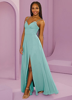 Barbie ♥ Azazie Bridesmaid Dresses Aqua A-Line with Pockets Chiffon Dress image8