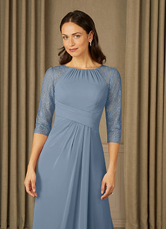 Azazie Zolla Mother of the Bride Dresses Dusty Blue A-Line Lace Chiffon Dress image5