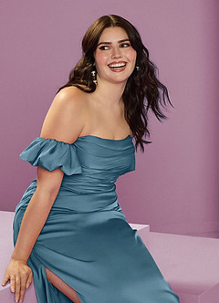 Barbie ♥ Azazie Bridesmaid Dresses Bermuda Sheath Off the Shoulder Stretch Satin Convertible Dress image16