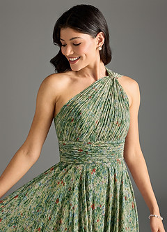 Azazie Charlize Vestidos de damas de honor Vestido Flor De Pradera de Gasa de Línea A con Un hombro image6