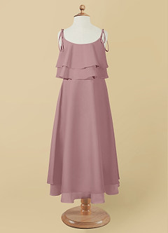 Azazie Temi Flower Girl Dresses Dusty Rose A-Line Spaghetti Strap Chiffon Dress image10