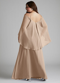 Azazie Cienna Robes de demoiselle d'honneur Robe Trapèze en Mousseline de soie Manche longue Taupe image8