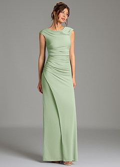 Azazie Chantal Bridesmaid Dresses Dusty Sage Mermaid Pleated Premium Stretch Jersey Dress image3