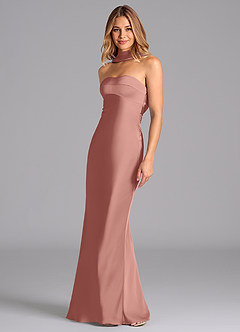 Azazie Lusinda Brudtärnklänningar Klä av Sjöjungfru i Stretch Satin Axelbandslös Rosett image1