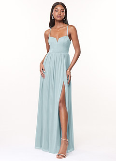 Azazie Marsol Bridesmaid Dresses Mist A-Line Corset Mesh Dress image1