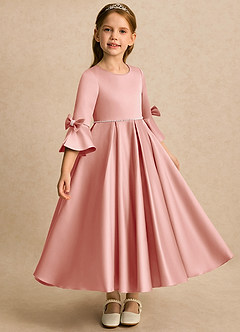 Azazie Eliza Flower Girl Dresses Rosette A-Line Pleated Matte Satin Dress image1