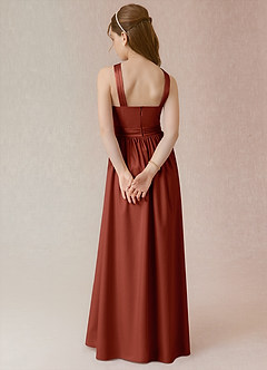 Azazie Jiya Junior Terracotta A-Line Pleated Stretch Satin Dress image2
