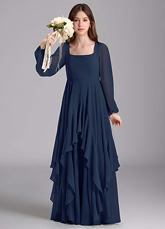 Azazie Clara Junior Robe Trapèze en Mousseline de soie Blouson Bleu Marine Foncé image3