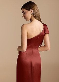 Azazie Rinna Bridesmaid Dresses Terracotta Mermaid Ruched Metallic Satin Dress image2