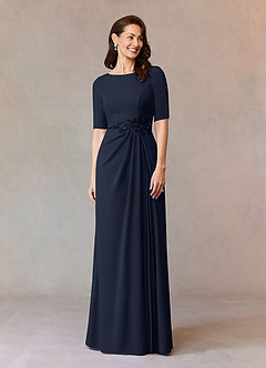 Azazie Joelle vestidos de madre de la novia Vestido de Azul Marino Oscuro de Crepé elástico de Corte En A con Lentejuela image2
