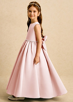 Azazie Daisies Jurken voor bloemenmeisjes Baljurk Jurk van Mat Satijn Boog Blozend Roze image4