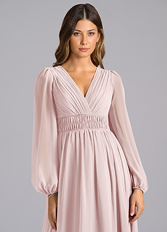 Azazie Palerma Bridesmaid Dresses Blushing Pink A-Line Long Sleeve Chiffon Dress image6