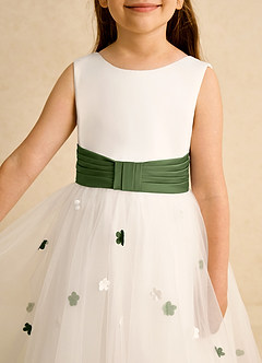 Azazie Cricket Blumenmädchenkleider Ballkleid Plissee Matte Satin Kleid Elfenbein Olivgrün image8