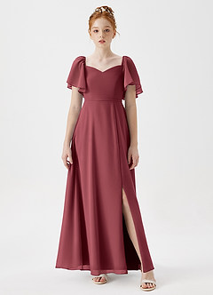 Azazie Chloe Junior Merlot A-Line Sweetheart Neckline Chiffon Dress image4
