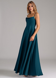 Azazie Elle Bridesmaid Dresses Ink Blue A-Line Pleated Stretch Satin Dress image6