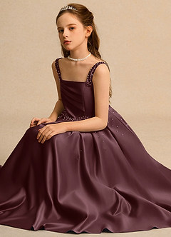 Azazie Mochi Girls Formal Jurken voor bloemenmeisjes Baljurk Jurk van Mat Satijn Geplooide Sangria image3
