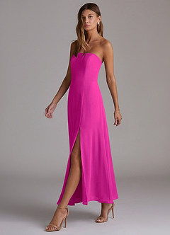 Azazie Wren Vestidos de madrinha de casamento Vestido Fúcsia de Chiffon de Linha A com Sem alças image3