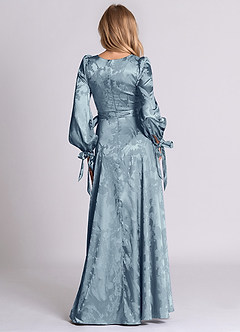 Azazie Leonia 신부 들러리 드레스 A라인 긴팔 자카드 바닥 길이 드레스 image5