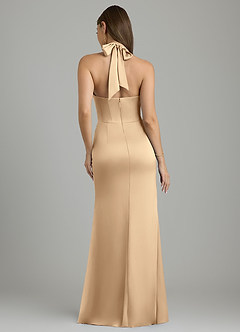 Azazie Paige Robes de demoiselle d'honneur Robe Sirène en Satin extensible Plissé Champagne image2