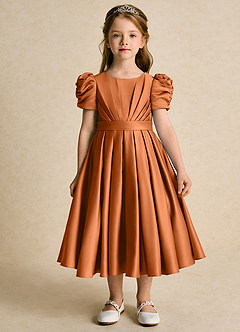 Azazie Miriam vestidos de niña de las flores Vestido de Cobre de Satin Mate de Princesa con Plisado image4