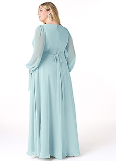 Azazie Leonia Bridesmaid Dresses Sea Glass A-Line Long Sleeve Chiffon Dress image9