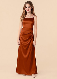 Azazie Renna Junior Paprika A-Line Pleated Stretch Satin Dress image5