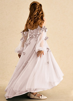 Azazie Karrie Flower Girl Dresses Rose Petal A-Line with Sleeves Tulle Dress image6