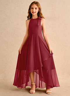 Azazie Boop Girls Formal Flower Girl Dresses Pomegranate A-Line Bow Chiffon Dress image5