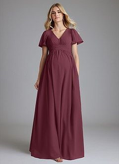 Azazie Verna Maternity Bridesmaid Dresses A-Line V-Neck Ruched Chiffon Floor-Length Dress image4