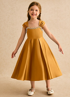 Azazie Yosemite Jurken voor bloemenmeisjes Baljurk Jurk van Mat Satijn Sweetheart Halslijn Boterbabbelaar image3